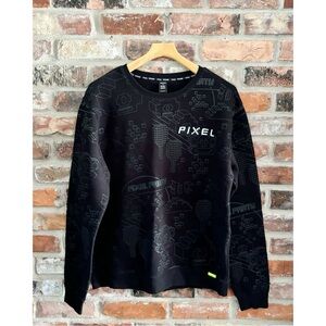 Paul Frank Black Pixel Party Textured Crewneck Sweatshirt, XXL